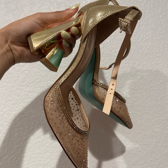 Blue by Betsey Johnson Shoes - Betsey Johnson Gold and Tan Slingback Heels